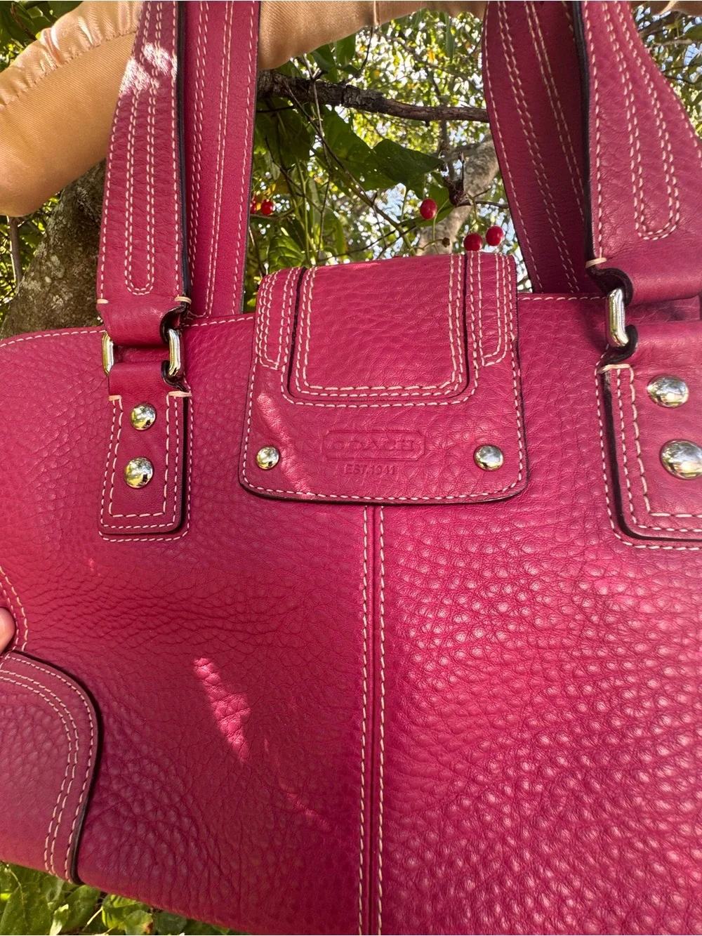 Vintage 2006 Coach Turnlock Hampton Satchel Pebbled Leather in Raspberry
